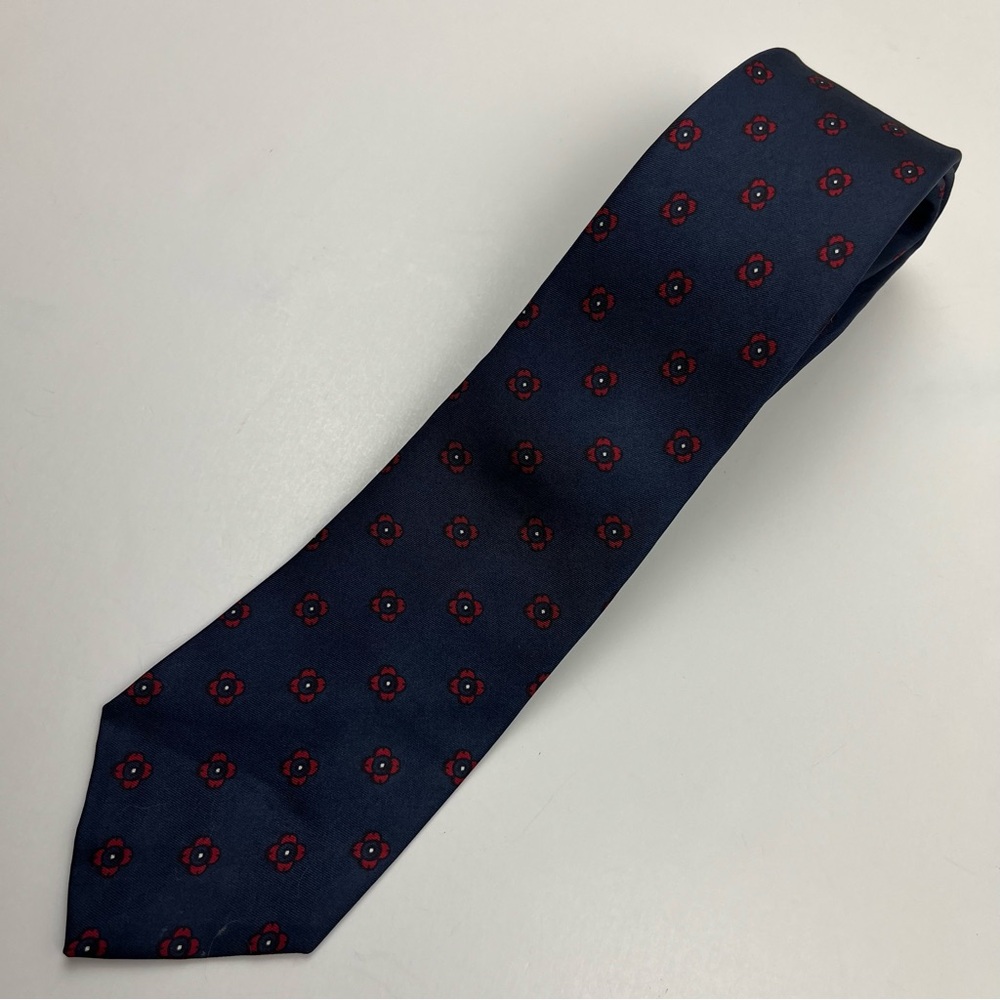 Christian Dior Cravates 100%โ Silk Tie Blue Red Geometric Mens Neck Tie *FLAW